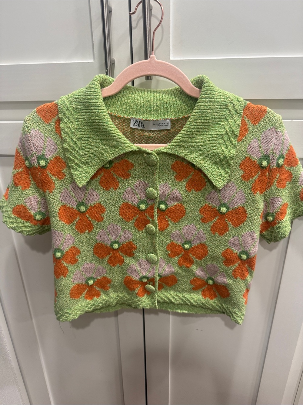 Zara Green and Orange Floral Jacquard Top